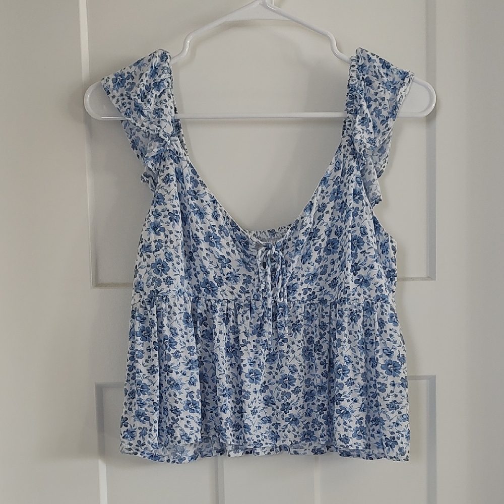 Hollister Blue Floral Babydoll Tank